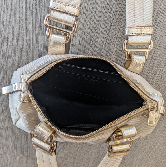 YSL: Metallic Mini Boston Kahala Canvas Leather Tote Shoulder Bag - Picture 9 of 16